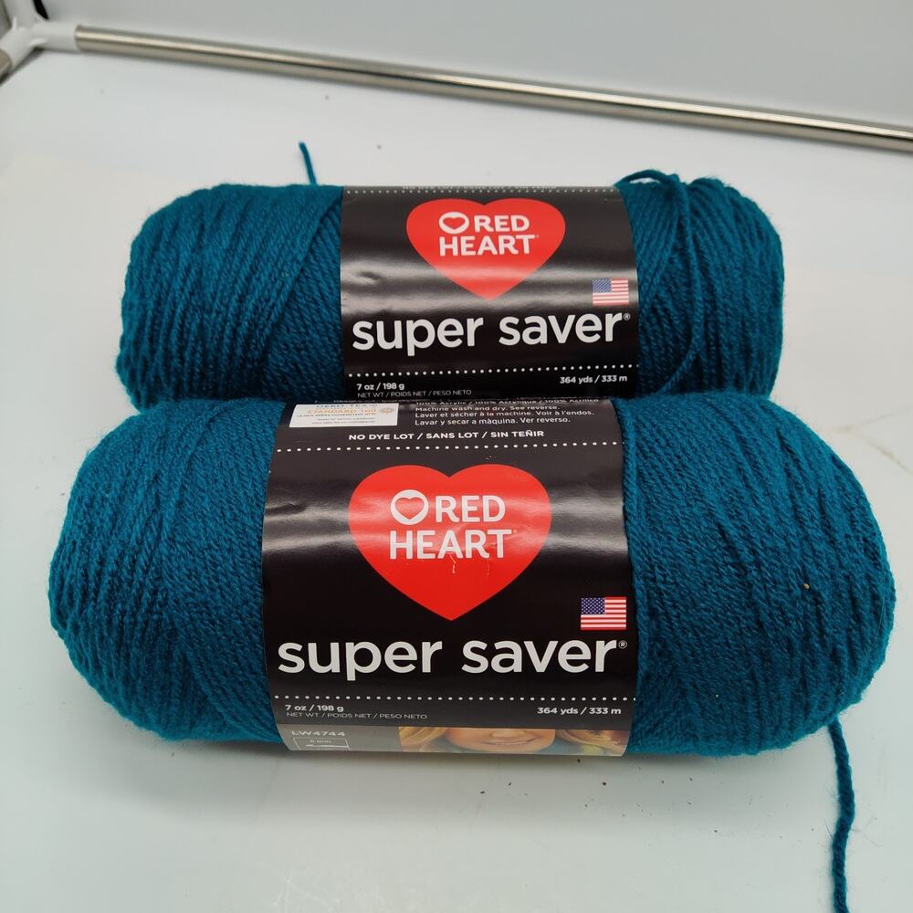 2X Red Heart Super Saver Yarn 2 Pack Teal 364 Yards Knitting/Crochet New